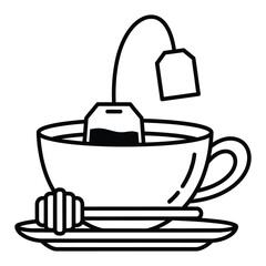 Teabag in a cup with honey dipper isolated on white background