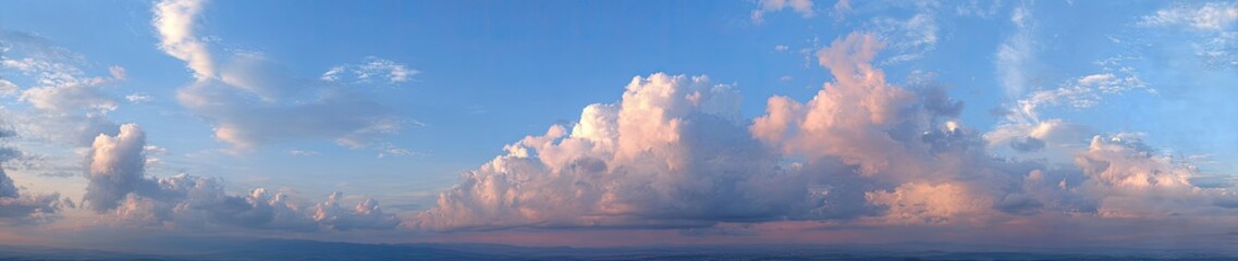 Naklejka premium Panoramic view of a vast, light-filled sky with soft, pastel-hued clouds