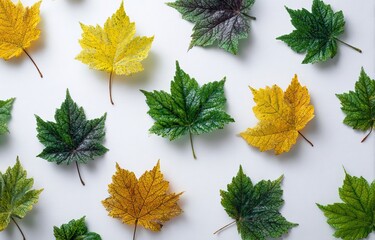 Autumn leaves in a pattern on white background