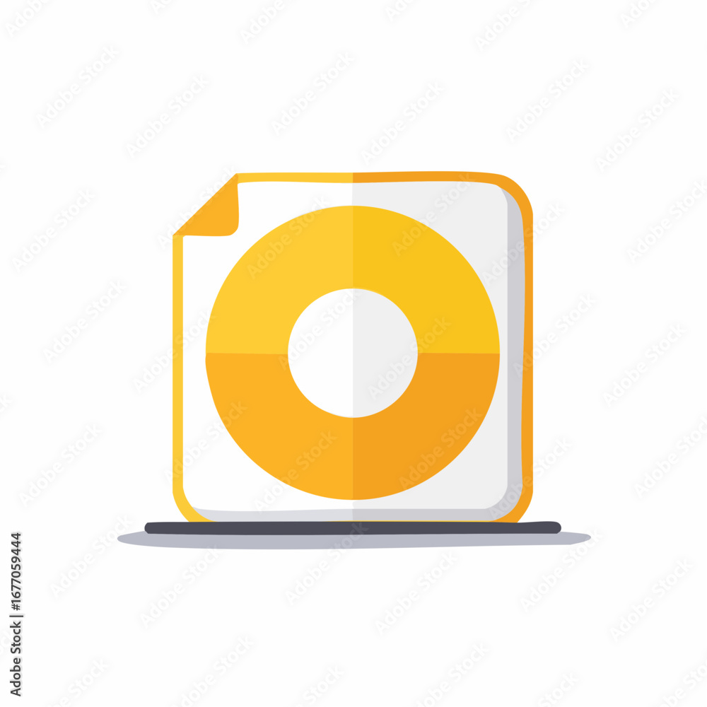 Poster data visualization icon with a yellow donut chart on a document for business reporting and analytics