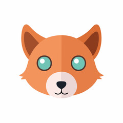 Cute orange fox head flat design illustration with big blue eyes