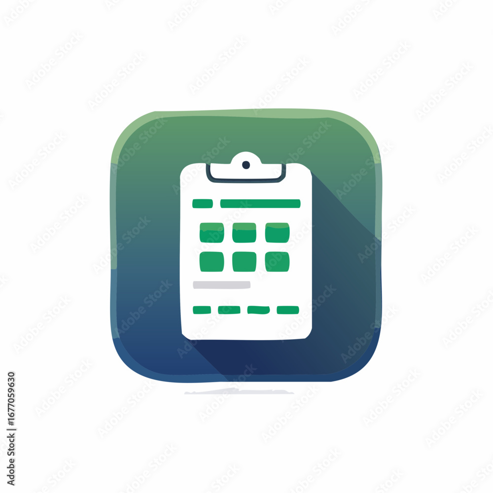 Poster digital data table icon with checklist and long shadow on gradient background