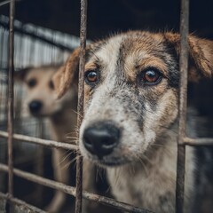 Dog in animal shelter cage