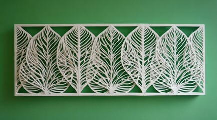 White, laser-cut leaf design on a green wall