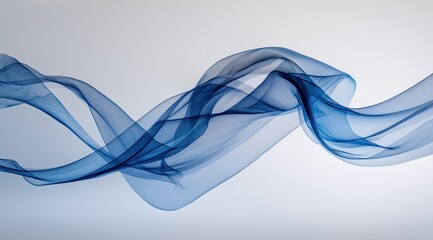 Abstract flowing blue ribbons against a light gray background