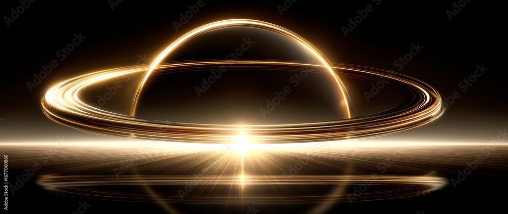 Poster the background is black with a golden light spot and minimal abstract design elements