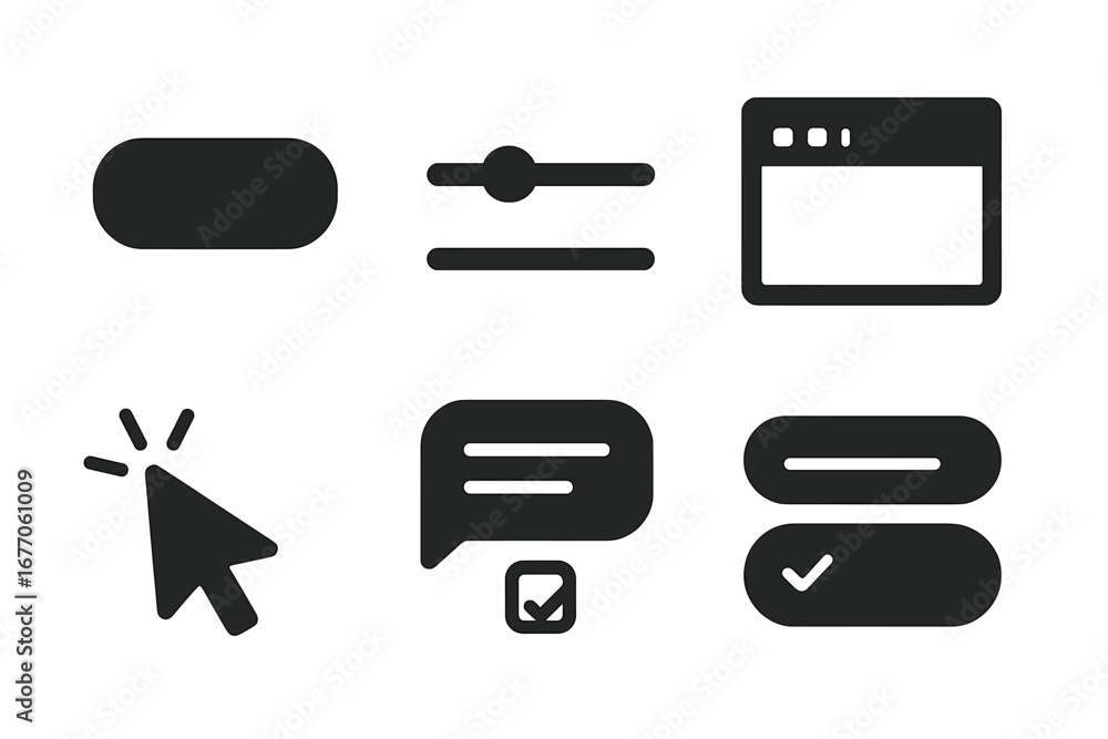 Fototapete solid ui icon set for user interface design. vector glyph elements for web and app development. incl