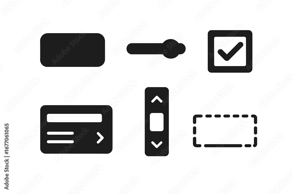 Poster ui ux glyph icon set. solid user interface elements for web and app design. vector button, slider, c