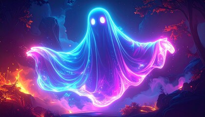 Digital Ghost in Hologram Mist — Futuristic Halloween Background © bethko.