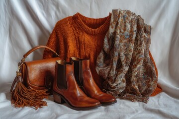 Warm autumnal fashion ensemble