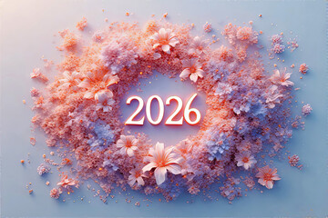 Trendy Decorative Background with 3D Floral Wreath Design for the 2026 Year Celebratory Events