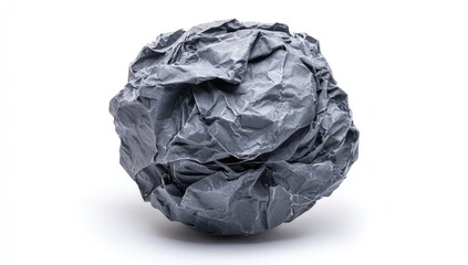 Crumpled gray paper ball against white background (1)
