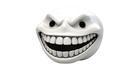 Three Quarter View of Grinning Face Isolated on White Background
