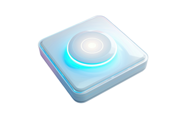 Light-blue glowing button on a light-gray square