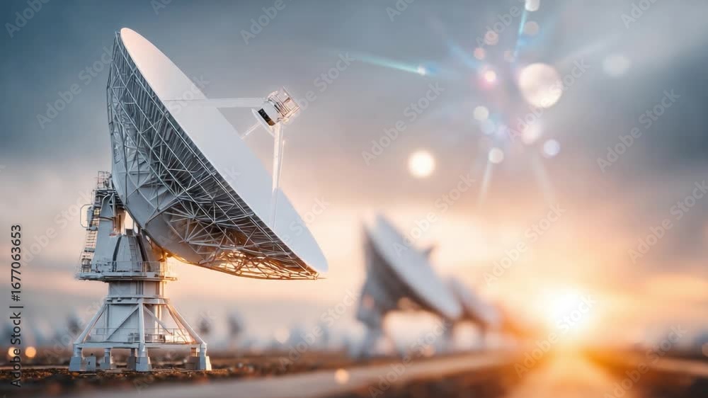 Poster digital horizon: a captivating view of a satellite dish array, a symbol of global communication and 
