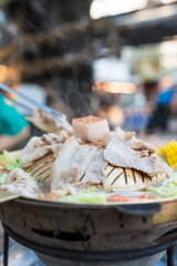 Moo Ka Ta griiled pork Thai style, a popular food among Thai people on holidays