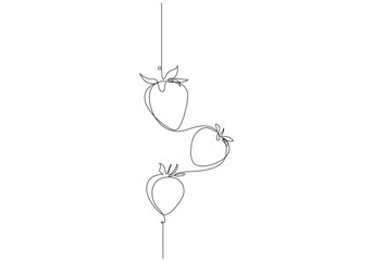 Vector strawberry line art illustrations set, hand drawn botanical outline drawing. Summer fruit. Continuous one line drawing Strawberry fruit