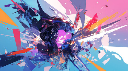 Fototapeta premium Chaotic explosion of geometric colors, Abstract digital art illustration