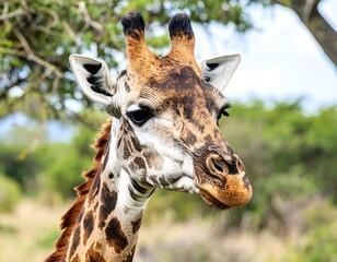 Obraz premium Close-up of giraffe's head and neck