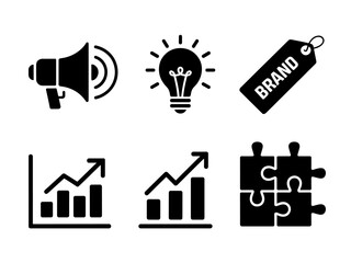Marketing, Branding and Puzzle Icon Set (Black)