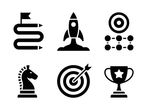 Roadmap, Rocket, Strategy and Goal Icon Set