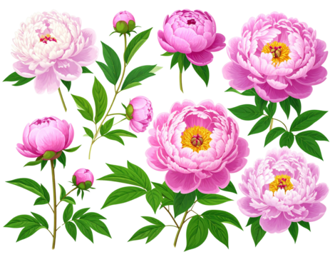  flowers isolated on white - Firefly_peony flowers isolated on white