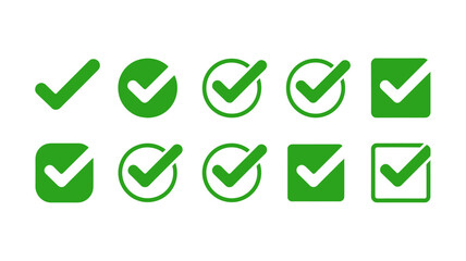 Green Check Mark and Tick Icon Set