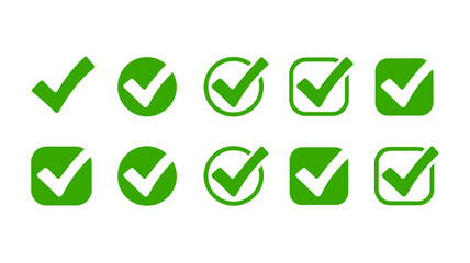 Green Check Mark and Tick Icon Set