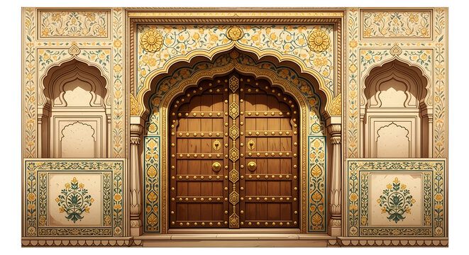 Traditional indian palace door with ornate architectural design