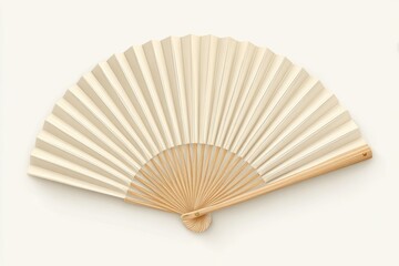 Beige paper fan, closed, on white background