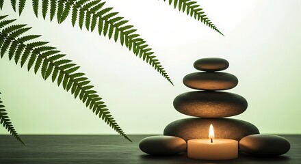 Obraz premium Zen Balance with Candle and Fern Leaves.