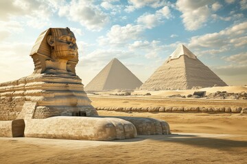 Majestic egyptian sphinx and pyramids under a dramatic sky ancient wonders of giza