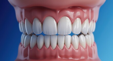 Obraz premium Perfectly aligned, gleaming white teeth with healthy gums, showcasing dental health and cosmetic dentistry concepts, ideal for advertising and educational uses