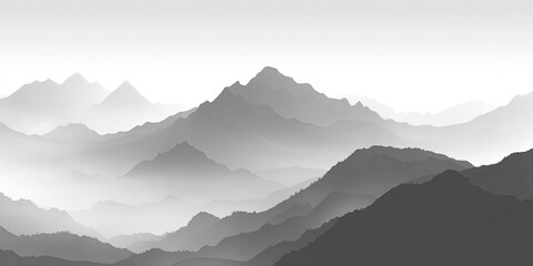 Gray-scale mountain range shrouded in mist (1)