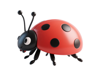 Cartoon Ladybug with Red Shell and Black Spots for Playful Design