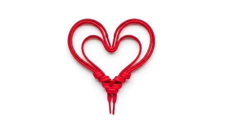 Red shoelace tied in a heart shape isolated on white background