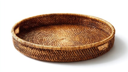 Round woven tray, light brown