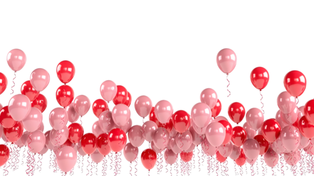 Red and pink balloons isolated on transparent background, perfect for party, celebration, or romantic occasion
