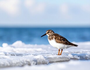 Sanderling on Ice: Coastal Bird in Winter