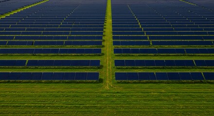 Sustainable eco solar array installed in open field, future-ready design captured in soft natural light, refined and minimal