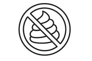 No pooping sign vector line icon. Dog fouling prohibited symbol. Clean up after your pet warning sticker. Turd, excrement forbidden. Public park hygiene rule illustration.