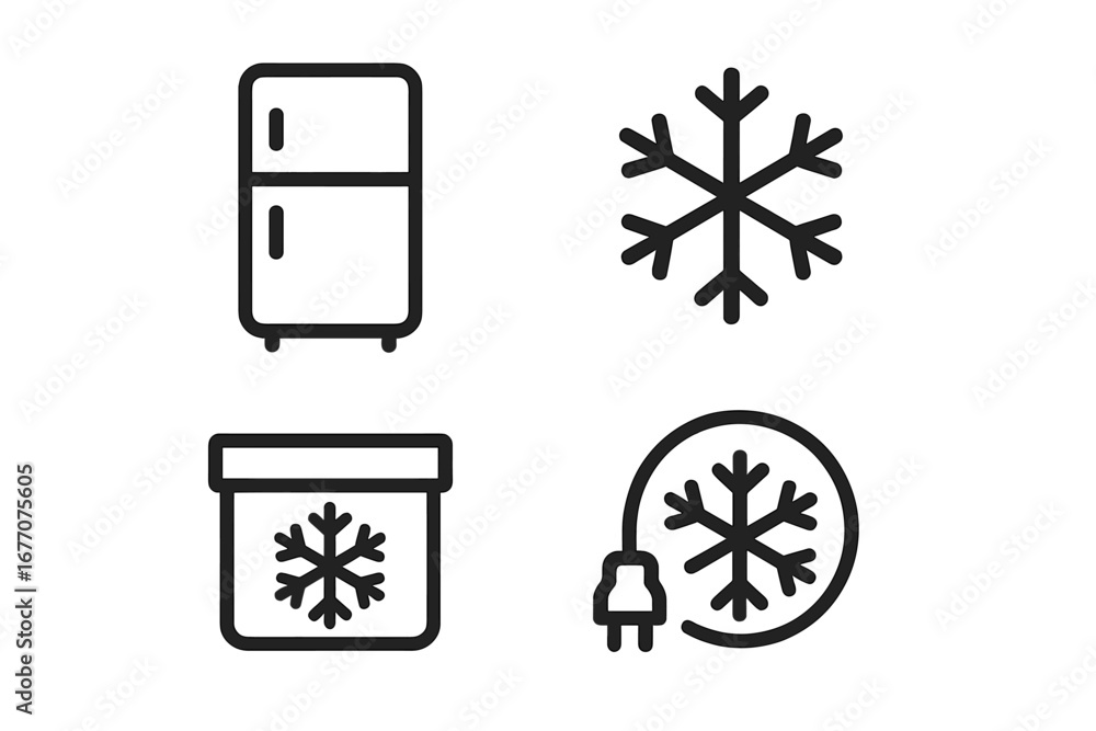 Poster cold storage icon set. minimalistic thin line vector icons for web and graphic design. refrigerator,