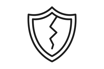 Cracked shield icon vector illustration. Concept of vulnerability, broken defense, and security failure. Symbol of risk, damage, and data breach. Unsafe and unprotected sign.