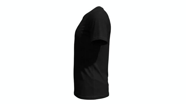 Rotating Black T-Shirt Mockup on a Clean White Background.