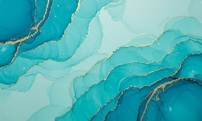 Gold and Aqua Blue Abstract Swirl Design