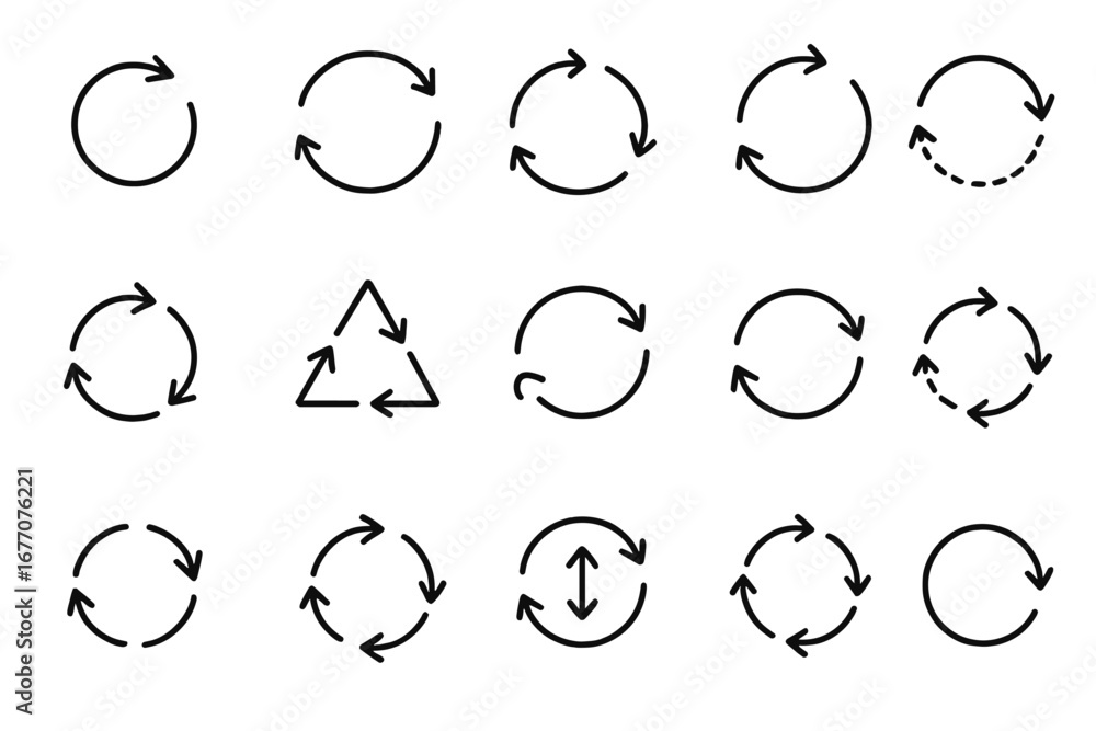 Poster circle arrow line icon set. reload, refresh, and rotate symbols. vector outline pictogram collection