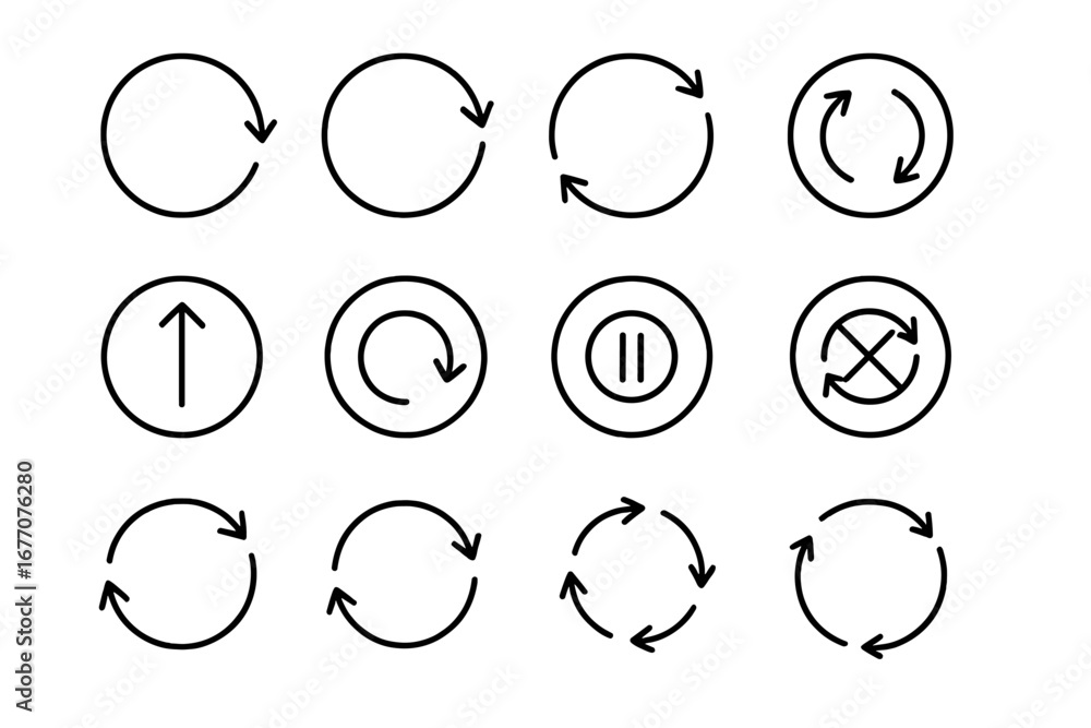 Poster arrow round line icon set. vector outline signs for web design, apps, and user interface. refresh, r