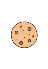 Fototapeta premium A single cartoon cookie with chocolate chips on a plain white background in a simple illustration