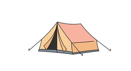 Illustration of a simple camping tent with peach and tan colors on a white background space