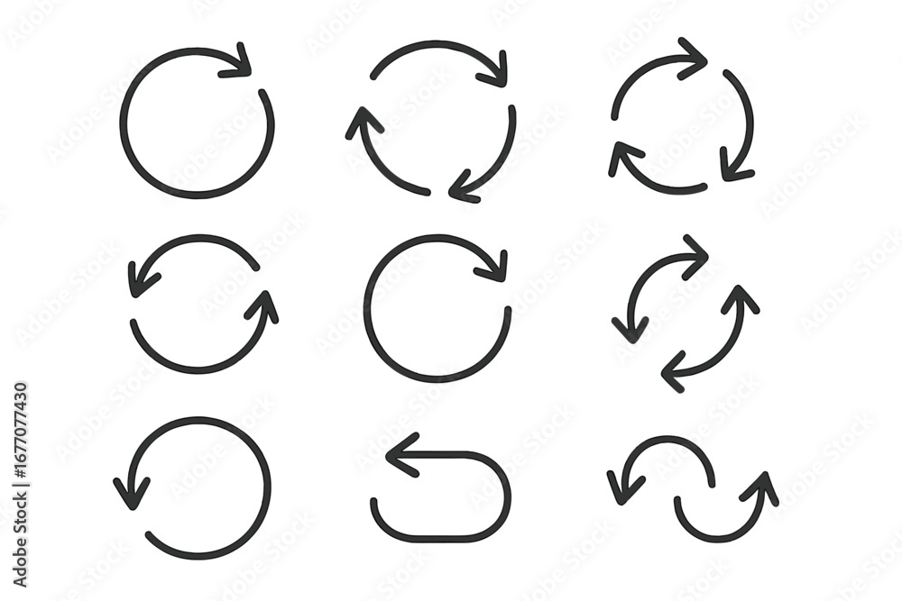 Poster circular arrow icon set. refresh, reload, repeat, update, sync symbols. cycle, rotation, loop, circu